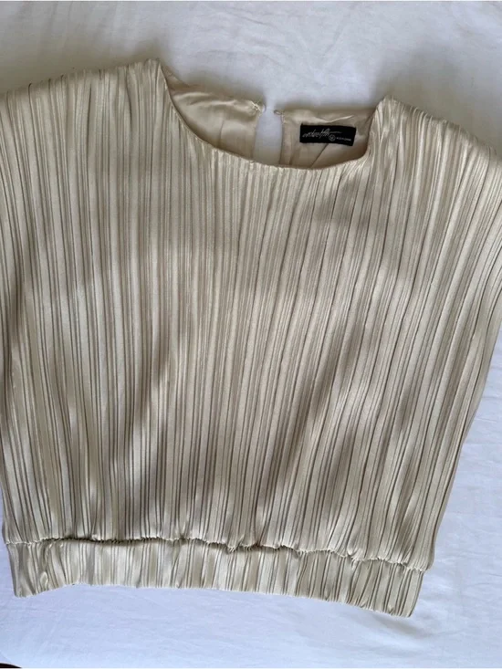 Pleated 2 Piece Set Wide Leg Pants Beige Resort Vacation Outfit M - Picture 4 of 7